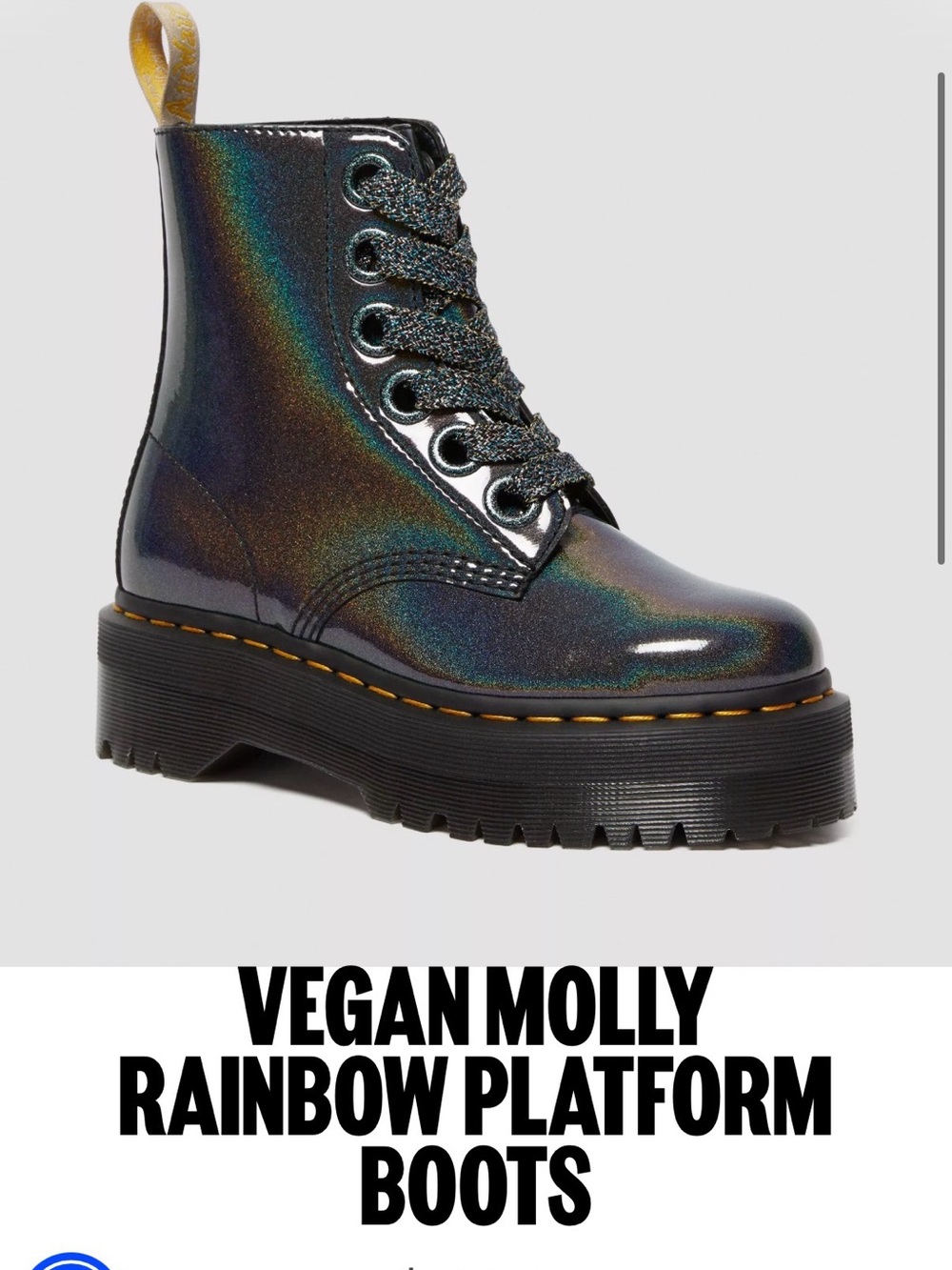 !! DISO !! Dr. Martens Vegan Molly Iridescent Rainbow Lace-Up Platform Boots